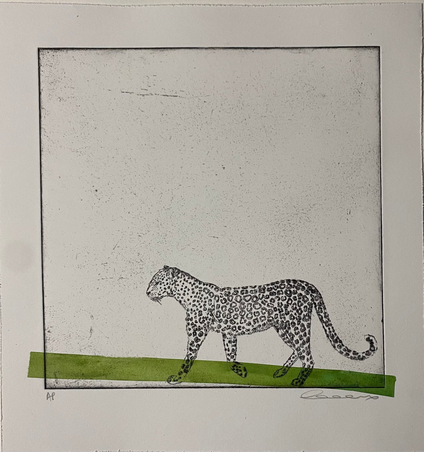 Walking Leopard With Green Stripe