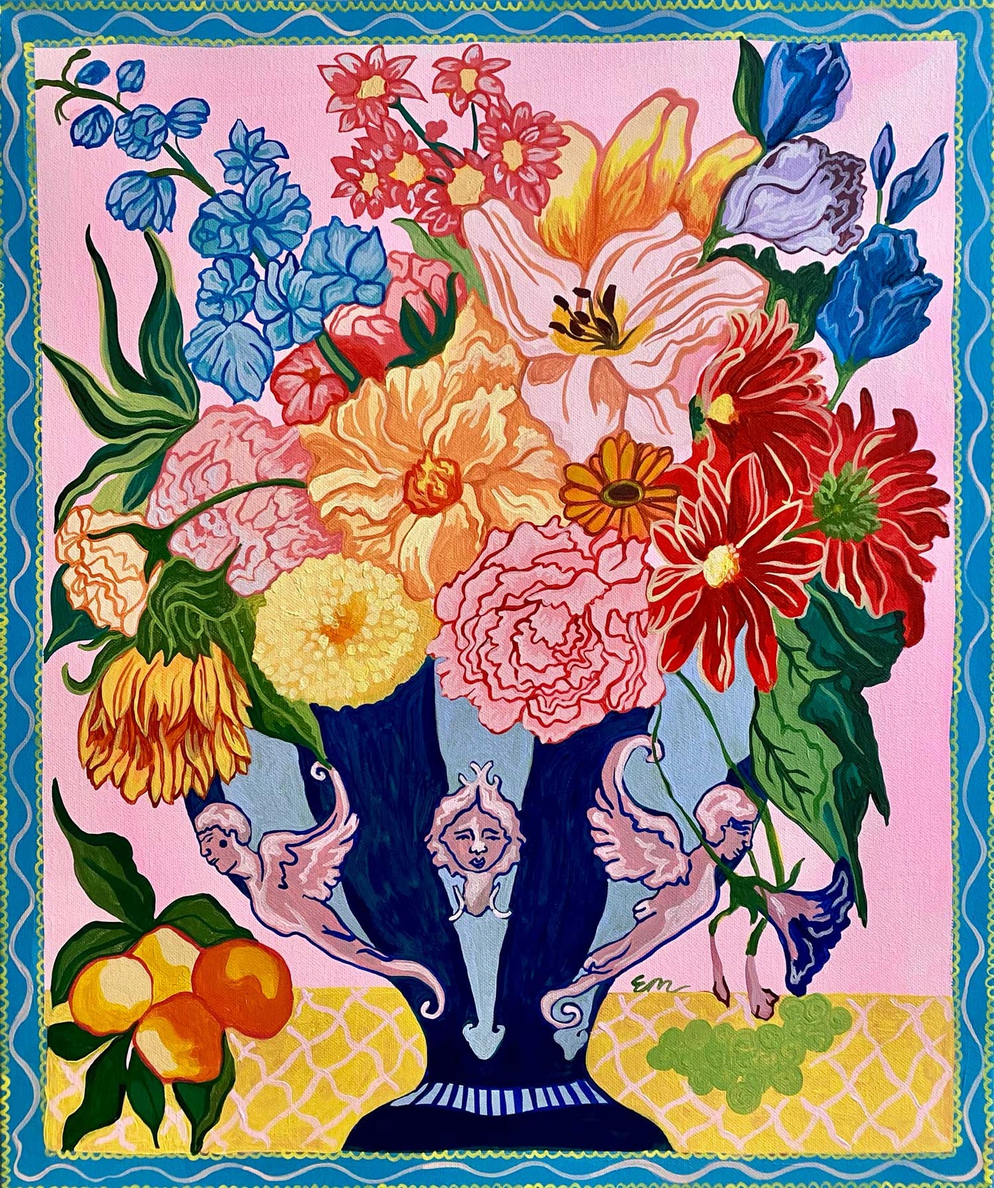 Striped Vase with Flowers (Original Artwork)